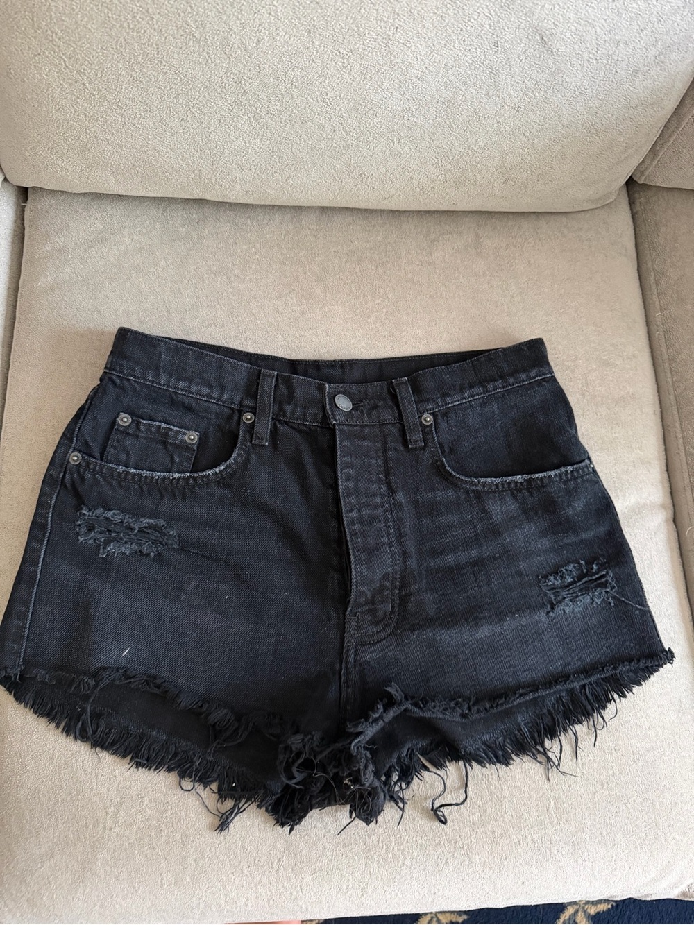 LF Black Distressed Frayed Hem Jean Shorts
